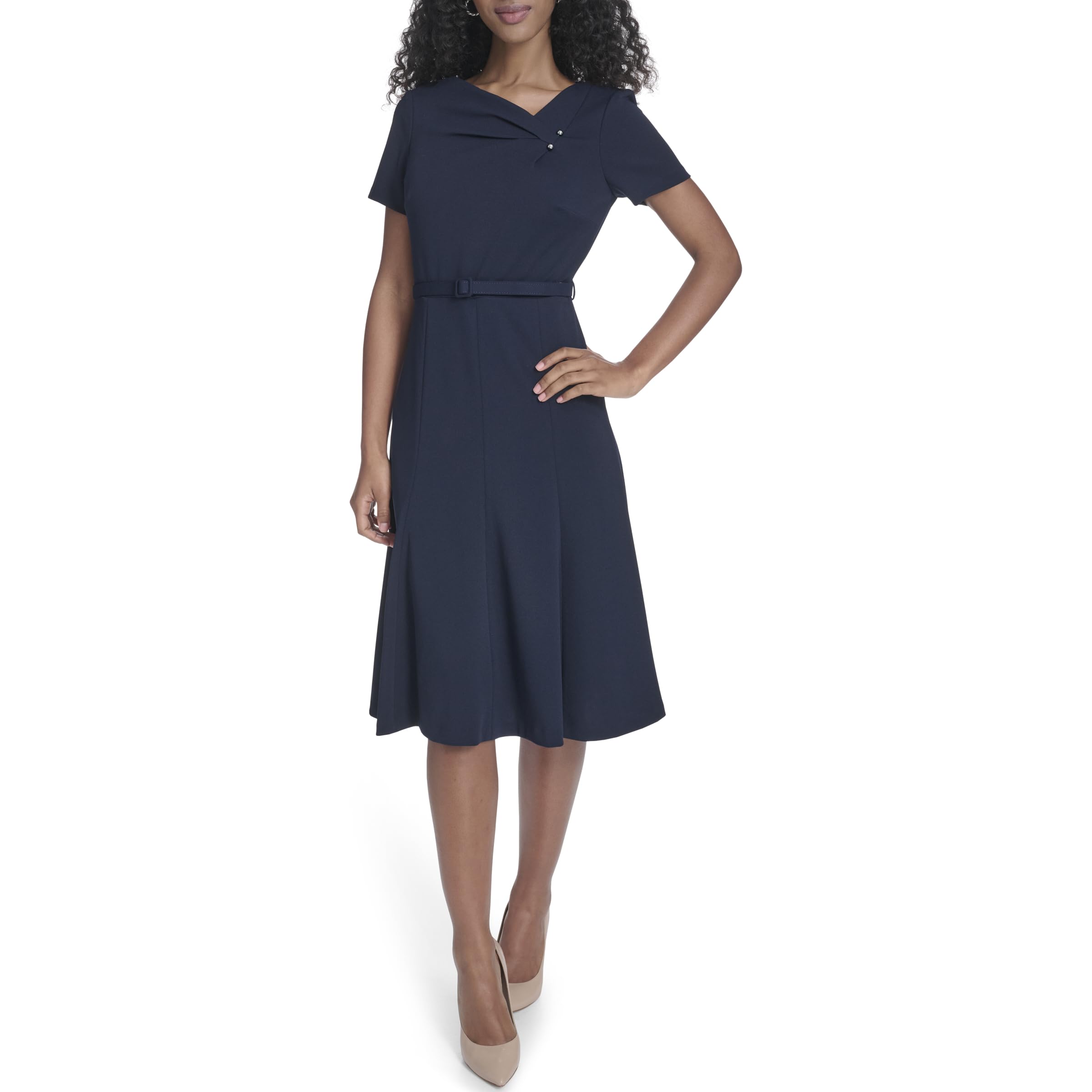 Calvin Klein Womens, Short Sleeve Belted Aline Indigo, 4