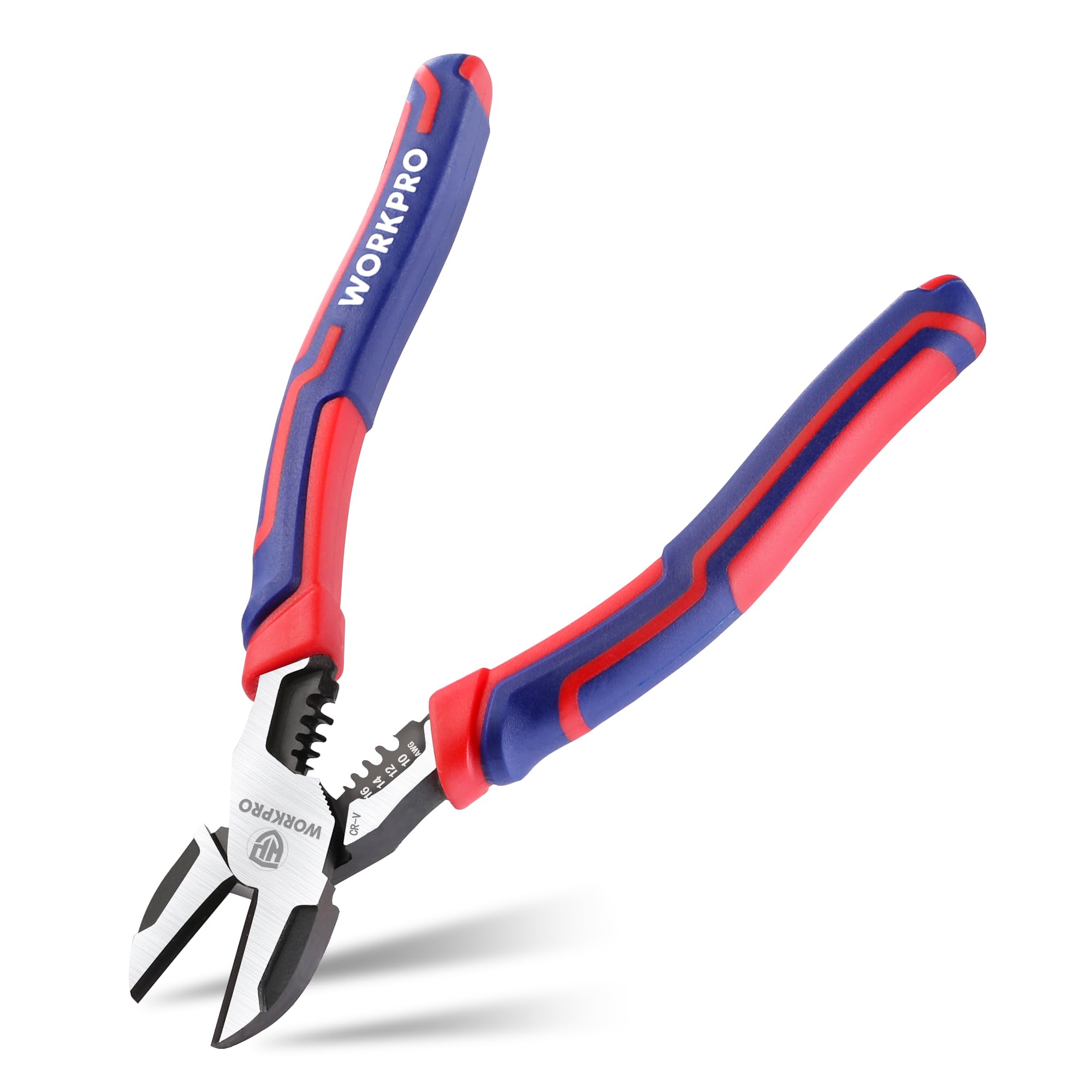 WORKPRO 200 mm Diagonal Cutting Pliers with Wire Stripper, Heavy Duty Cr-V Wire Cutters, Multi-Function High Leverage Side Cutters Industrial Pliers