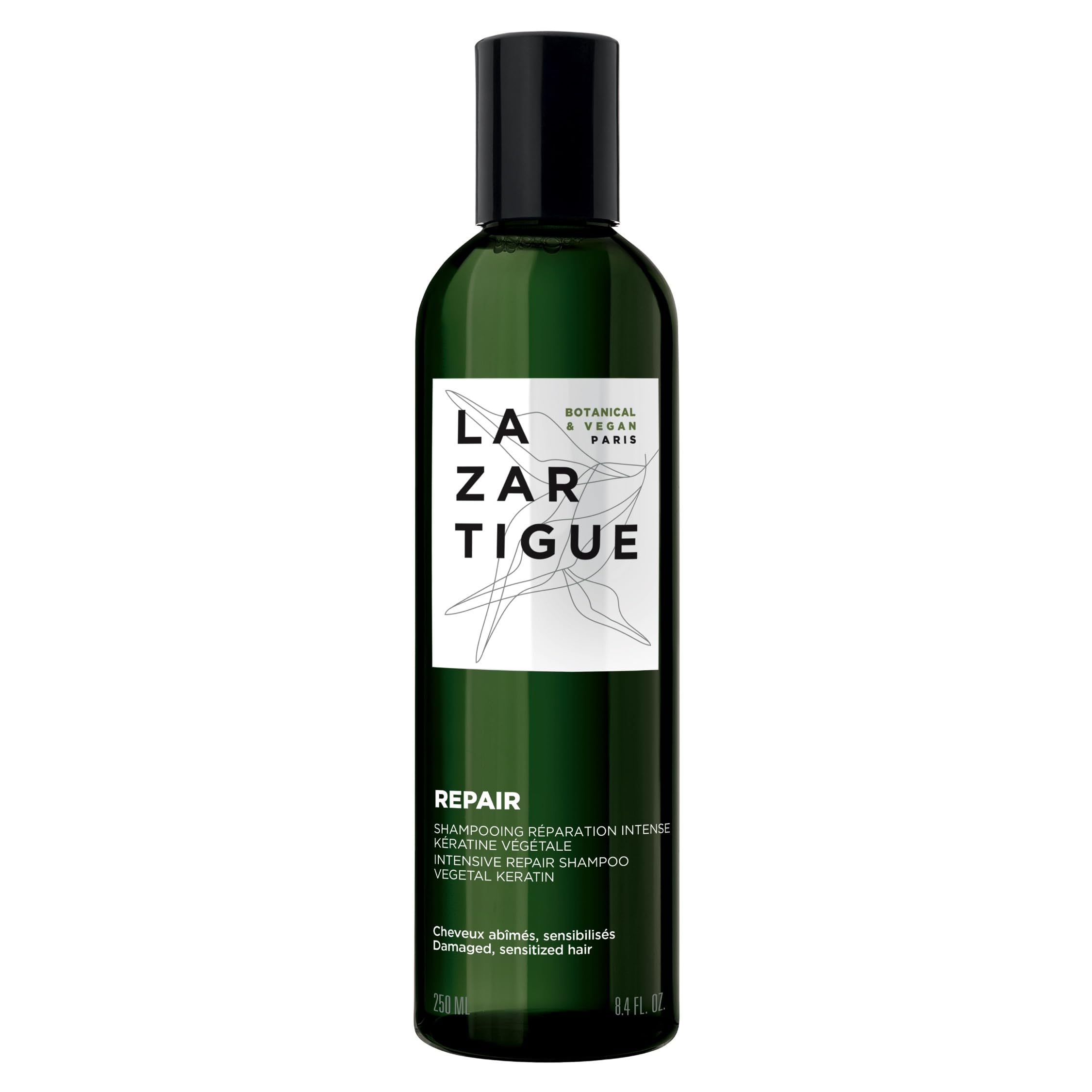 LAZARTIGUE REPAIR - Sulfate-Free Shampoo with Vegetal Keratin – Intensive Damage Repair, Vegan, 91% Natural Ingredients (251ml)