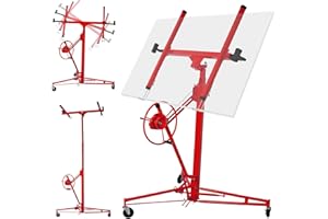 Rovibek Drywall Lift 11 ft Sheetrock Lift Drywall Hoist for Ceiling 360° Adjustable Drywall Lifter Foldable Sheetrock Jack 150lbs Heavy Duty for Home Improvement (Red)