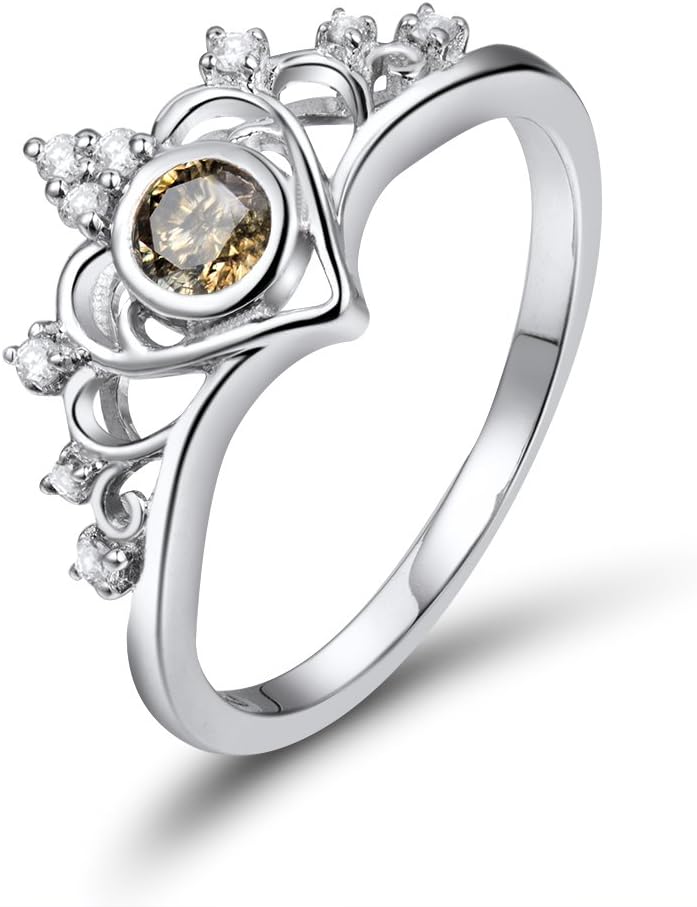 Lanmi Noble Unique Fine Jewelry Coffee Diamond Gemstone Wedding 14K White Gold Band Ring