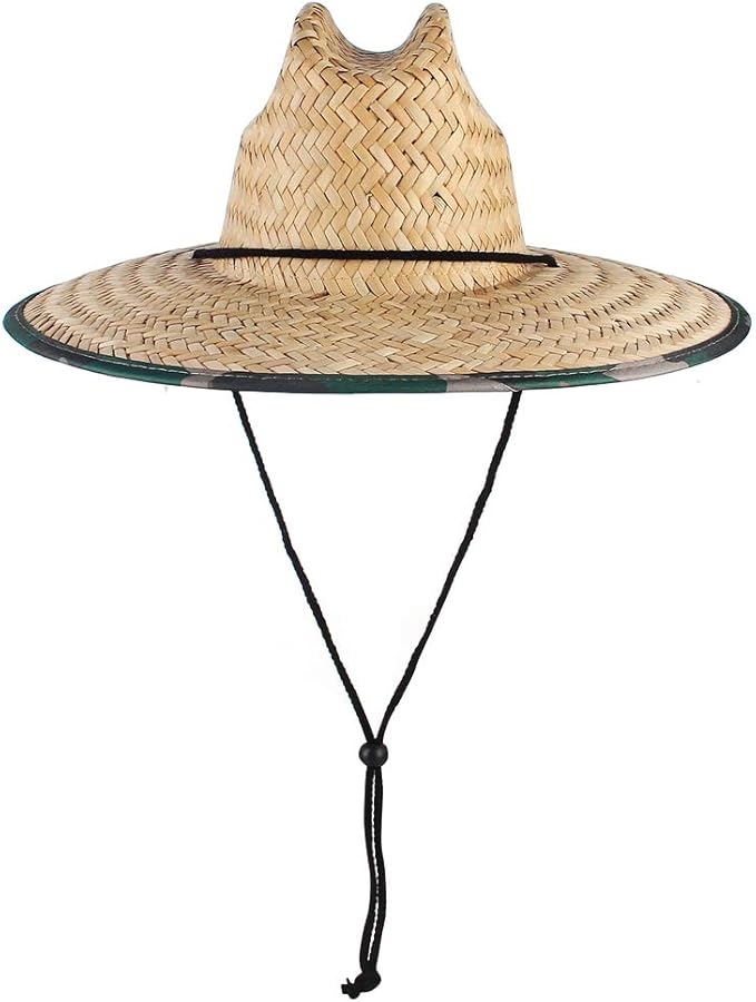 GEMVIE Unisex UPF 50+ Summer Straw Sun Hat Printed Wide Brim Outdoor Straw Fishing Hat Lifeguard