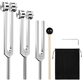 Tuning Fork Set (128Hz, 256Hz, 512Hz) of 3, Weighted &amp; Unweighted Aluminum Forks with Reflex Hammer and Storage Bag for Chakra/Healing/Medical/Sound Therapy Instruments/Yoga/Meditation Accessories