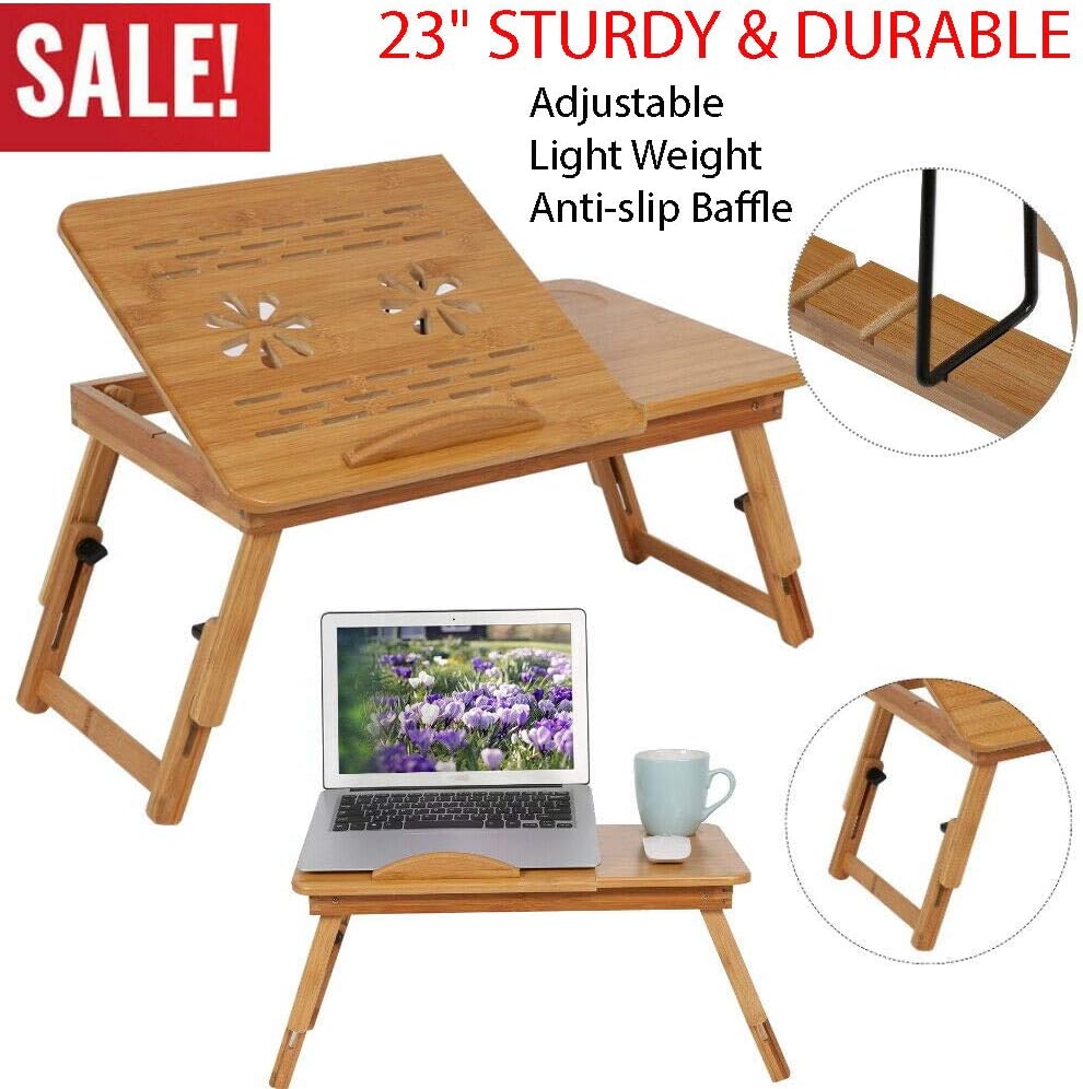 23" Sturdy & Durable - Portable Folding Lap Desk Bamboo Laptop Breakfast Tray Natural Bed Table Stand Perfectly Used in Your Home Bed, Sofa etc