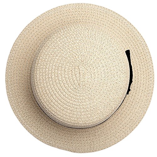Ayliss Women Summer Short Brim Straw Fedora Hat with Bow-tie Band,Light Khaki