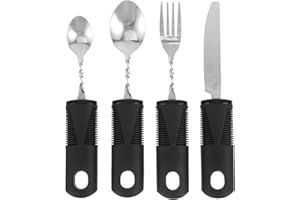 IBASENICE Weighted Utensils for Hand Tremors Angled Adaptive Utensils 4Pcs Self Eating Utensils Curved Cutlery Utensil