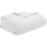 Madison Park 100% Egyptian Cotton Lightweight Summer Blanket, Breathable Waffle Knit Design, Soft Cozy All-Season Throw for Bed, Couch or Sofa, White King Size (108"x90")