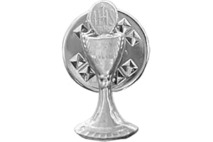 Needzo Silver Tone First Holy Communion Lapel Pin, Catholic Keepsake Chalice Shaped Brooch, Religious Gifts for Girls and Boys