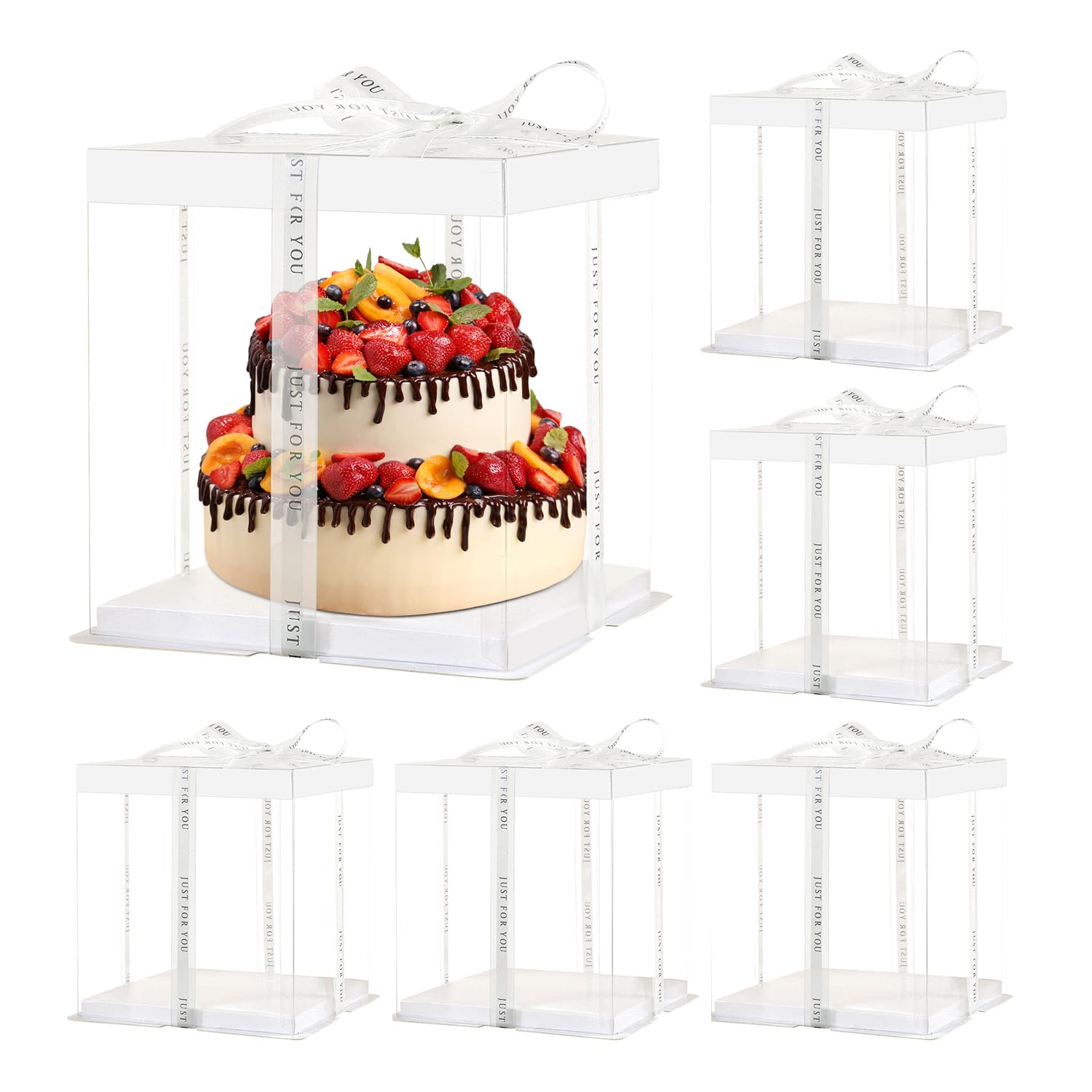 Photo 1 of 12x12x10inch 6Pcs Tall Cake Boxes Clear cake Box with Ribbon,Pre Folded Lid for 10" and 11" Inch Tall Layer Tiered Cakes and Bakery Display Birthday Wedding Party(Clear Lid, 12*12*10inch/6Pcs)