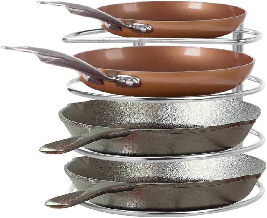 Kitchen Pot Lid Organizer, 3 Slots Compartment Pan Cover Storage Rack for Dinnerware Bakeware Cookware Chopping Board, Compact Design Stainless Steel Anti Rust Tray Holder