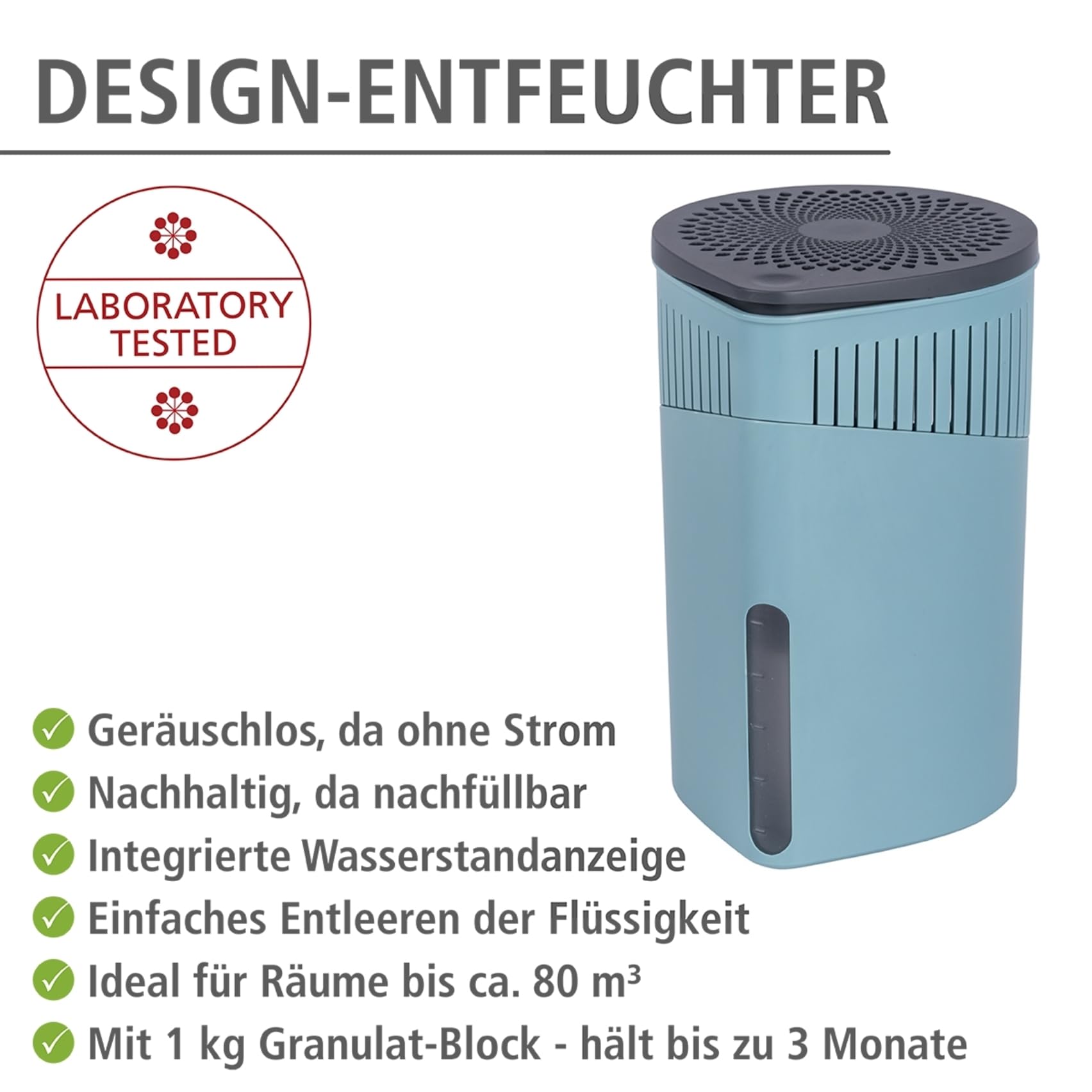 WENKO Raumentfeuchter Mod. Drop nachfüllbarer Luftentfeuchter für effektive Schimmelbekämpfung und Geruchsreduzierung 1 kg Granulatblock Türkis 2