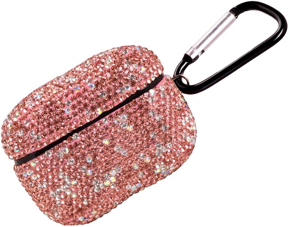 ONGHSD Bling Crystal Rhinestone Style Protective Case Cover for AirPods Pro Creative Handcrafted Protector Cover for Airpod Pro Hard Cover Skin for AirPod 3 Generation Case with Keychain (Pink)