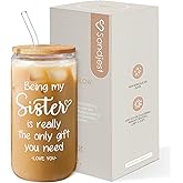 SANDJEST Sister Gift, Funny Sister Coffee Cup, 16 Oz Bamboo Lid & Straw - Gifts for Women, Birthday, Christmas