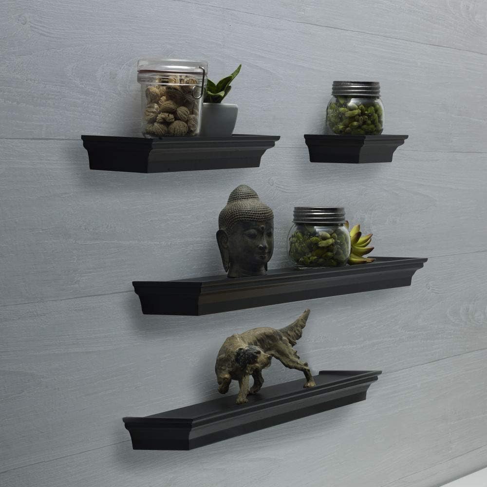 Melannco Floating Wall Mount Molding Ledge Shelves, Set of 4, Black, 4 Count: Home & Kitchen