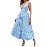 URYIAO Floral Corset Midi Dress Casual V Neck Spring Summer Lace Flowy Sundress Wedding Guest Dresses for Women 2026