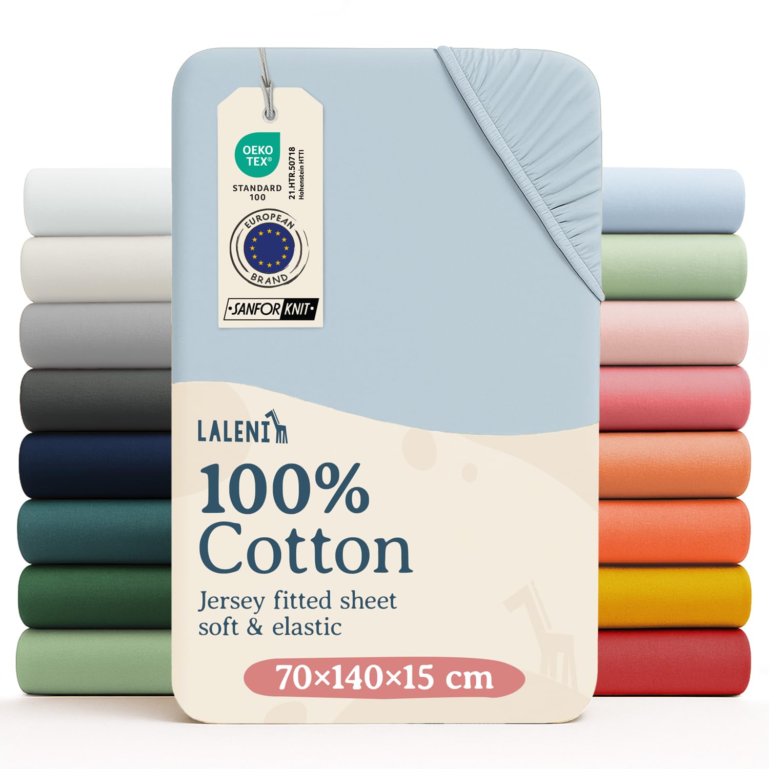 Laleni Cot Bed Sheets 140 x 70 cm, Oeko-Tex Certified Soft 135 g/m² Cotton Travel Cot Sheets, Light Blue
