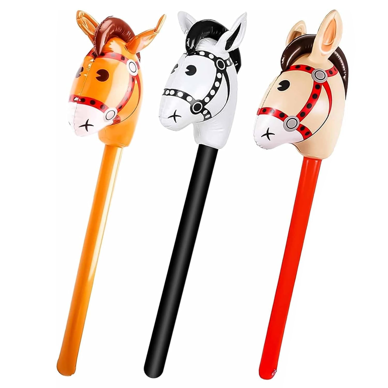 3 Pcs Hobby Horse,Reusable Inflatable Horse Toy,Portable Easy to Inflatable Horse Costume,Parties and Cowboy Events Props,Horses Decoration for Birthday Parties,Themed Activities (Beige Coffee Black)