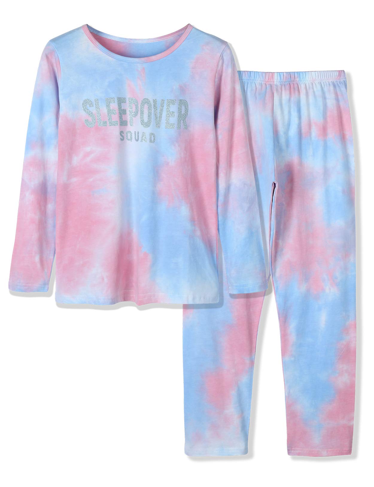 TebbisTrendy Tie Dye Sleepover Pajamas for Girls -100% Cotton Soft Avocado/Caticorn Cat Donut PJ Set Size 6-18