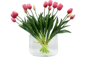 15pcs Artificial Tulips Flowers, Fake Tulips Real Touch, Faux Latex Bouquets, for Party Wedding Home Room Decoration