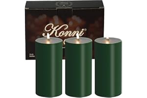 KONNI Navy Green Pillar Candles Set of 3, 3"x 6" Unscented Pillar Candles Bulk, 56 Hours Long Burning Candles, Smokeless&Dripless Large Round Candle for Wedding, Home Decoration, Parties, Spas, Dinner