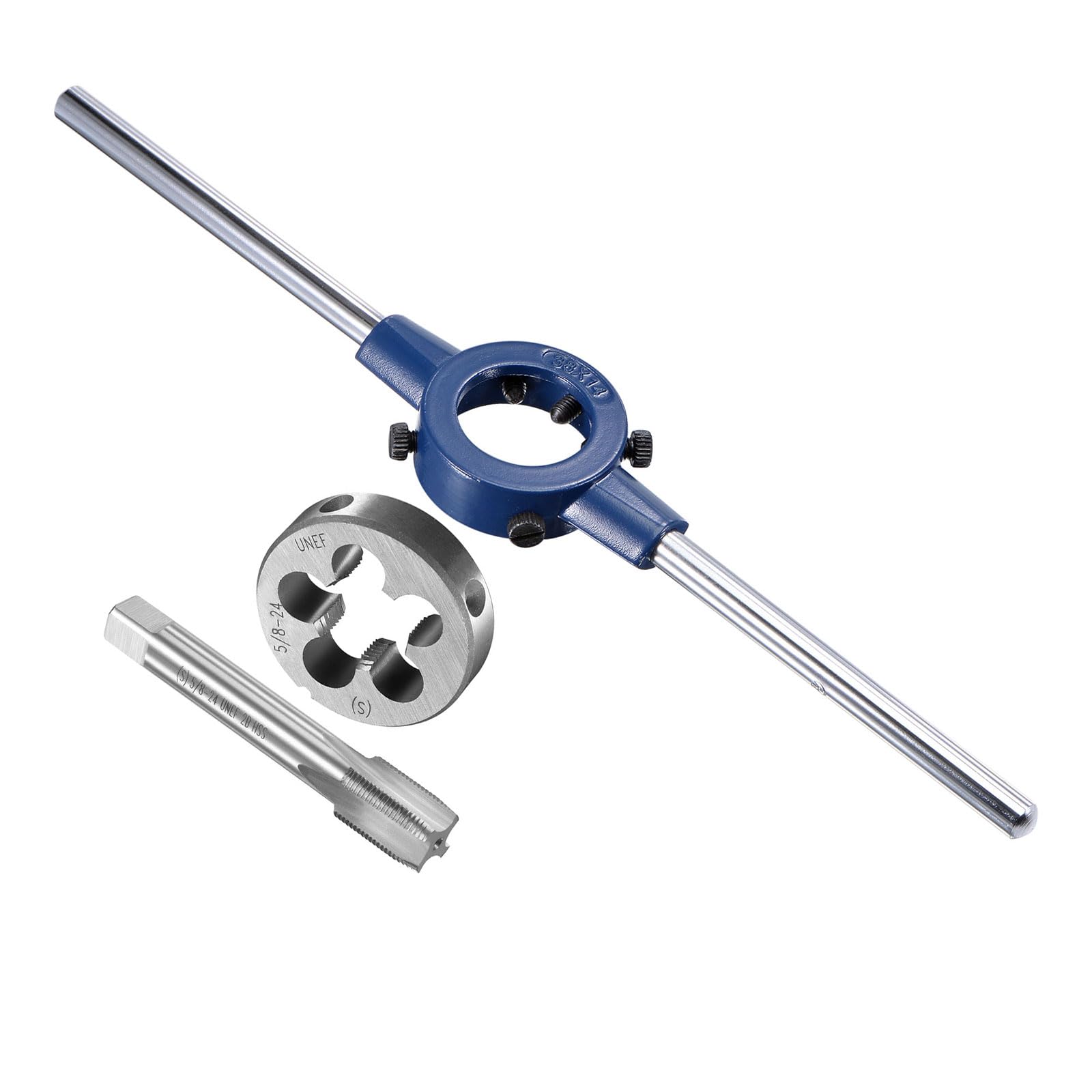 CoCud Tap and Die Stock Handle Set, 5/8-24 UNEF Die & Fit 26mm-38mm OD / M12-M16 Die, High Speed Steel Thread Tapping and Wrench Tool Kit - (Applications: for Threading Repairing)