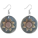 MALOYANVE Sunflower Earrings for Women Trendy Statement Handmade Bohemian Ethnic Vintage Round Teardrop Dangle Earrings Party Birthday Jewelry