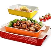 3Pack Ceramic Baking Dish for Oven Large Casserole Baking Dish with Handles Packaging Upgrade Nonstick Ceramic Bakeware for Cooking, Cakes, Lasagna & Gift, Red