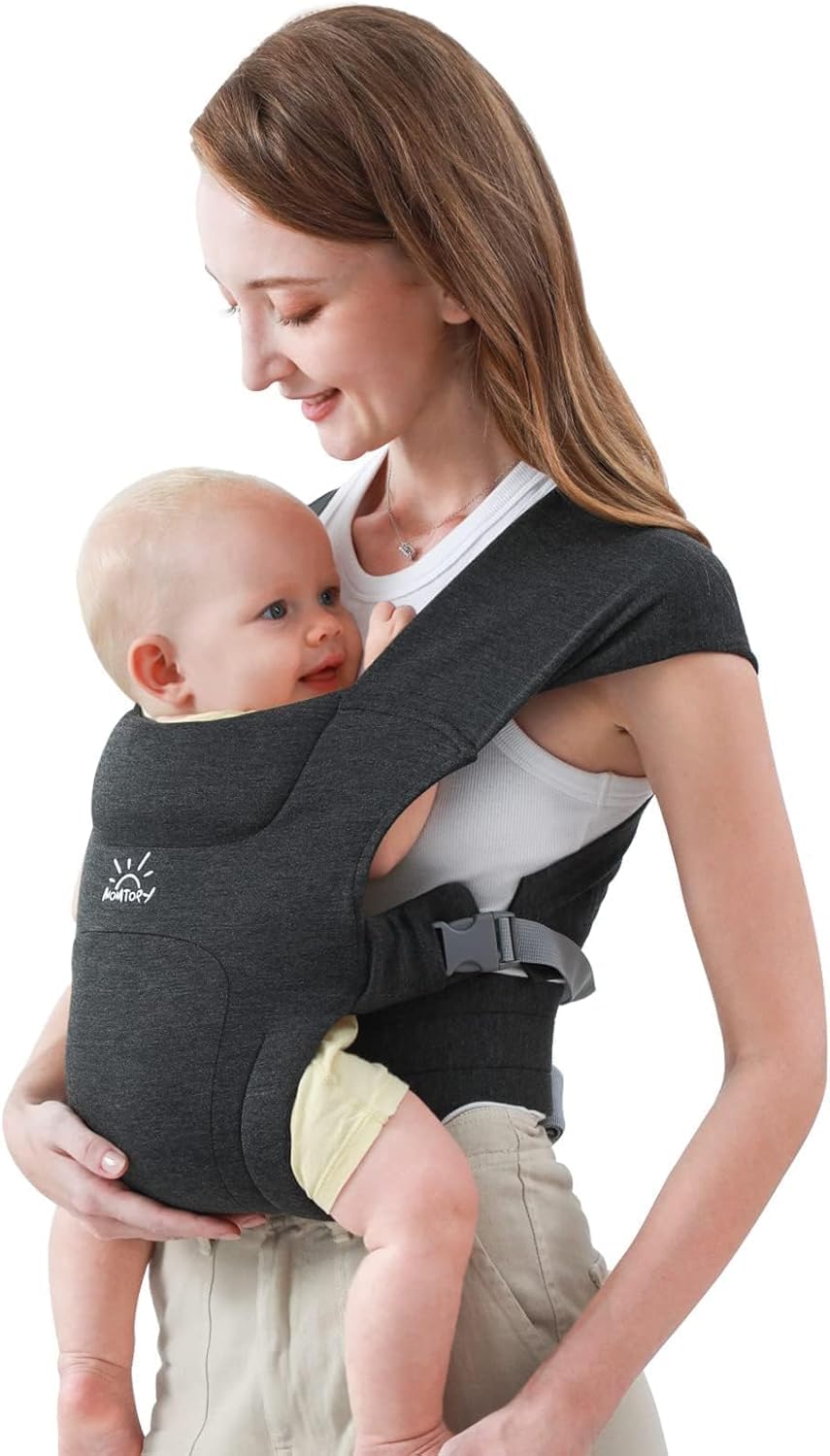 MOMTORY Baby Carrier for Newborns from Birth, Comfortable Hip Seat for Baby, Ergonomic Carrier for Newborn to Toddler with Velcro Fastening, Easily Adjustable Hip Carrier, 3-12 kg, Black