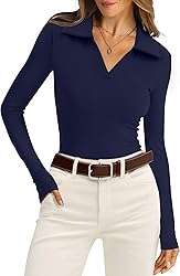 WIHOLL Fall Outfits for Women 2025 V Neck Polo Tops