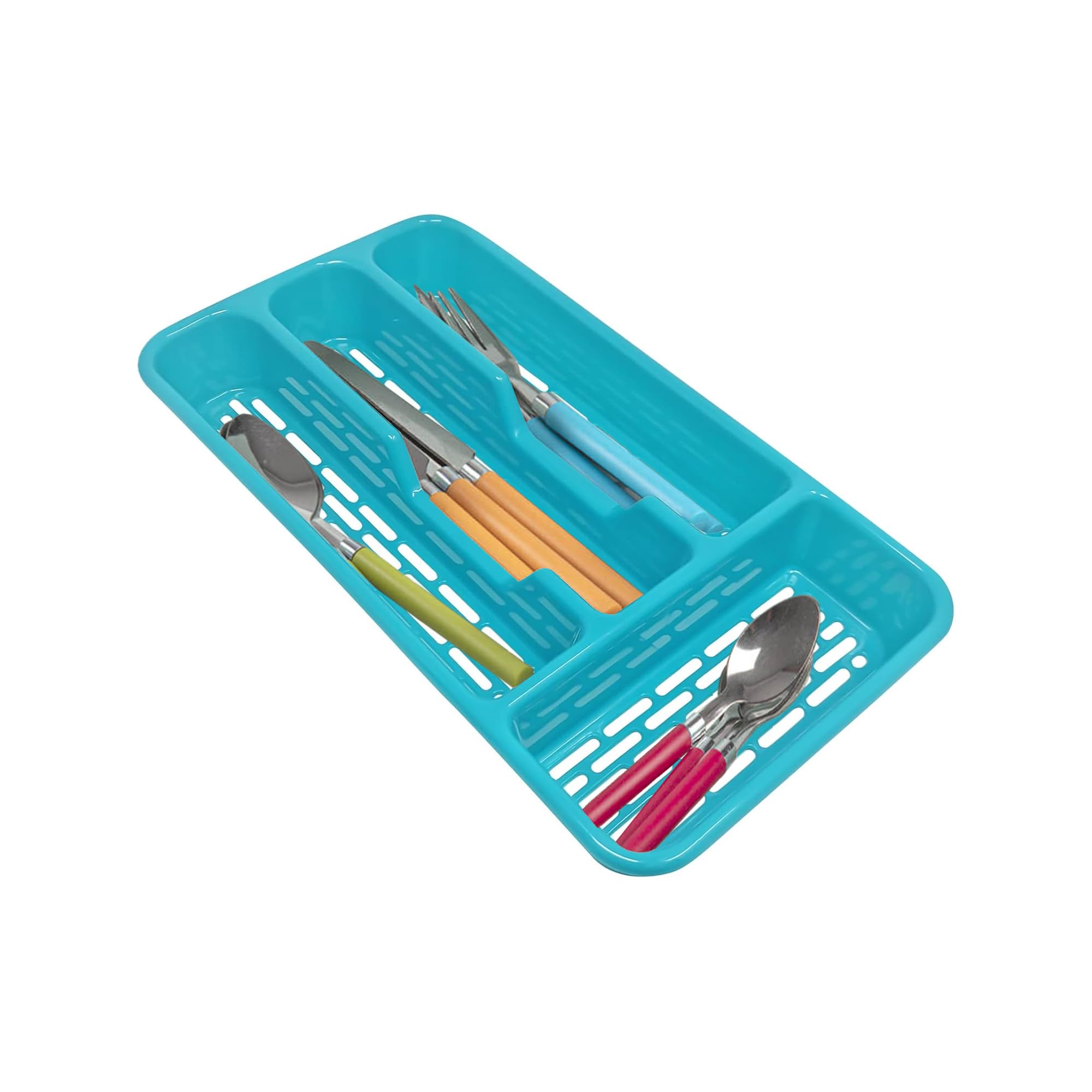 PLASTIFIC Large CUTLERY TRAY Utensils Spoon Fork Holder Flatware Organiser for Kitchen Organiser Strong Plastic Drawer Sliding Tidy (33 x 17.5 x 4.3 slim, Turquoise)
