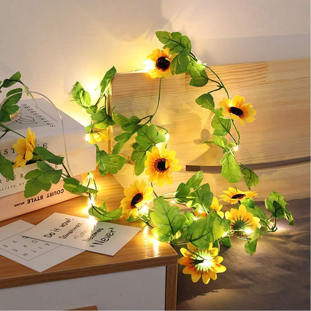 Photo 1 of Fielegen 20 LED Artificial Sunflower String Lights, 7.2 ft Sunflower Garland with Lights Battery Operated Flower Fairy String Lights for Bedroom Wedding Birthday Party Home Garden Decor