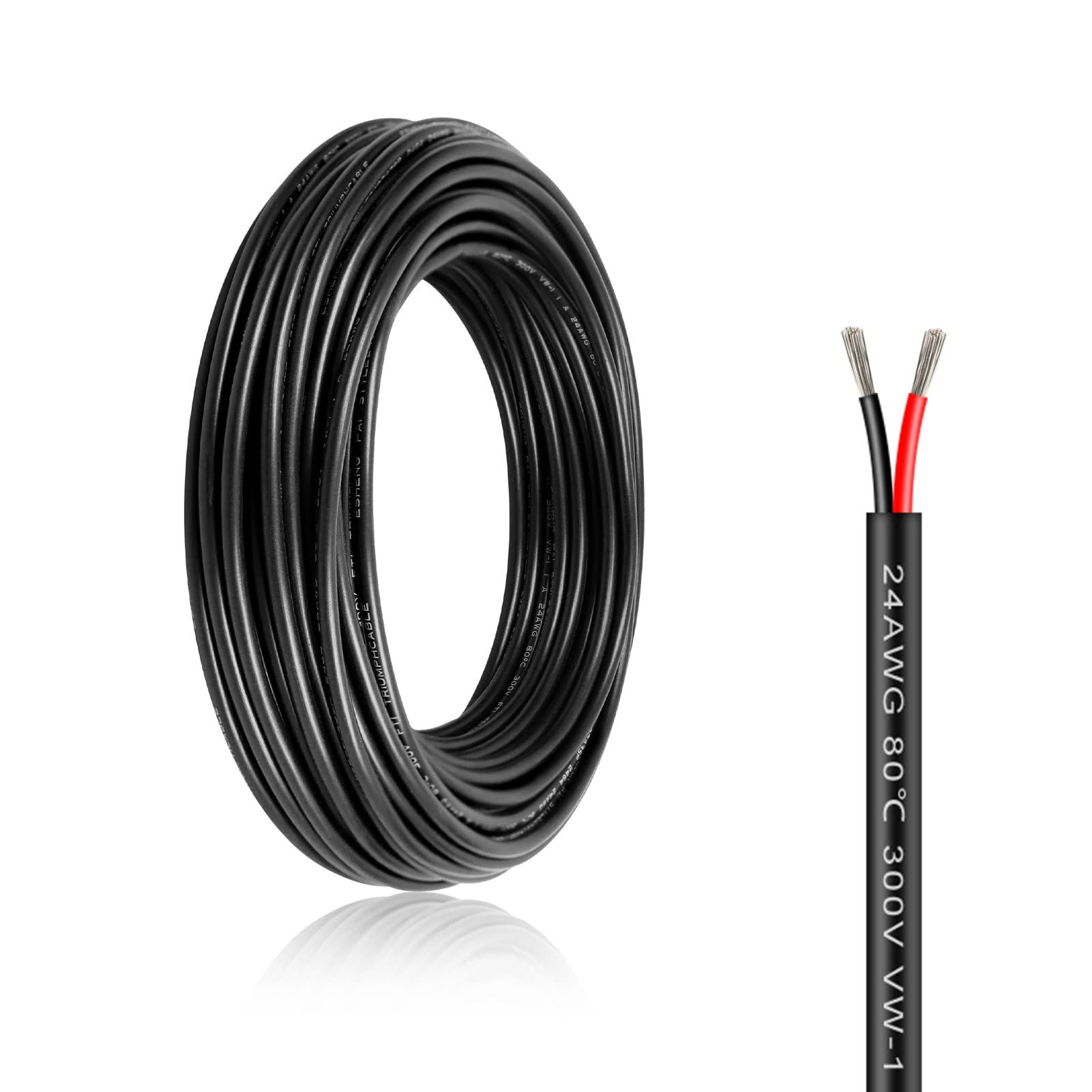 Photo 1 of 24 Gauge 2 Conductor Electrical Wire, 24 AWG Red & Black Tinned Copper Hookup Wire, 50Ft/15.3M Insulated Stranded Low Voltage, 2 Pin Flexible Extension Power Cord for LED Strips Lamps Lighting