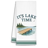 RTXLEZM Lake Kitchen Towels, Lake Life House Gifts for Women Dish Tea Towels for Kitchen, It's Lakes Time Nautical Decorative Hand Towels for Bathroom, 16x24 Inch