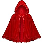 Halloween Red Hood Cape for Women Velvet Cloak for Halloween Party Cosplay