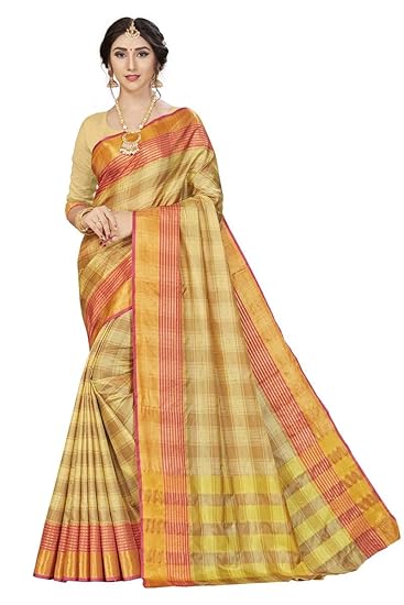 Womens Cream Tussar Silk Checkered Printed Saree With Blouse Piece (PAKHI CREAM_Free Size)