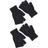 BEAMARKER 2 Pairs Winter Half Finger Gloves Warm Knitted Fingerless Mittens Touchscreen Stretchy Thermal Gloves Working Typing Running Biking Driving in Common Size for Men and Women