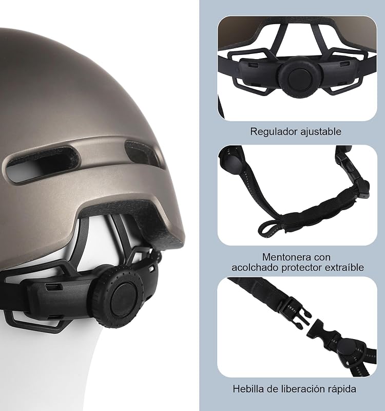 Casco de Bicicleta, Casco Urbano Commuter, Elegante Casco de Bicicleta para Hombre y Mujer, para Ciclismo, Trekking, Ciudad, Scooter, Casco Ajustable (Titanio, L:55-60CM)