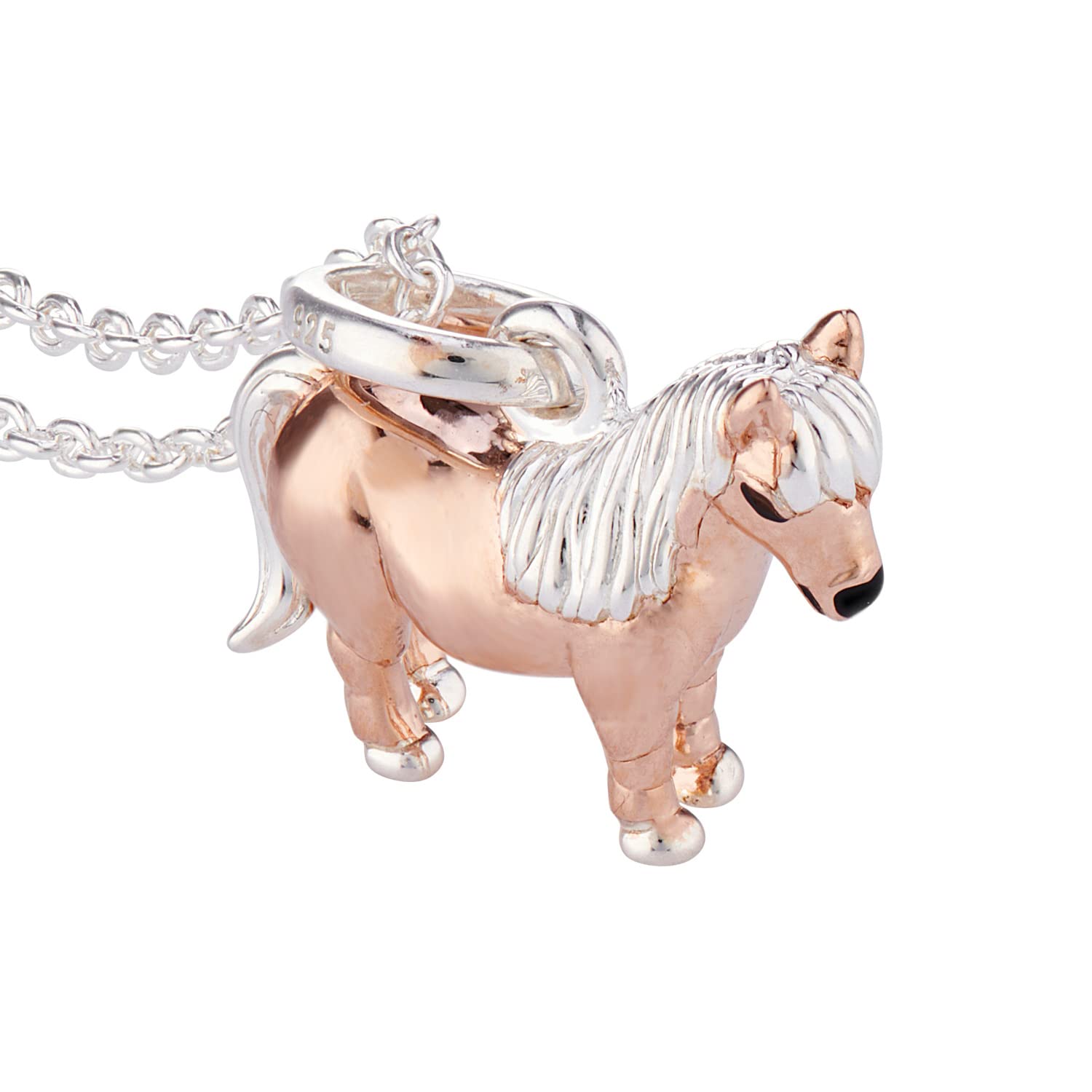 Gemma J Shetland Pony Pendant - sterling silver with rose gold plating on an adjustable silver chain.