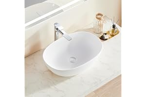ARTSTONE 22 x 15 inch Vessel Sink for Bathroom Countertop, Stone Resin Oval Bathroom Sinks Above Counter, Pop-up Drain Included, Cabinet Countertop Sink, White