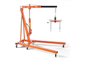 Albott 2-Ton Hydraulic Engine-Hoist with 6 Wheels(with Lever), Foldable Heavy Duty Lift, 4400 LB Capacity Cherry Picker for Workshops, Garages, and Warehouses