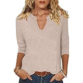 TICTICMIMI Womens Tops 3/4 Sleeve T-Shirts V Neck Cute Tunic Tops Basic Tees Blouses Loose Fit Pullover Summer Clothes