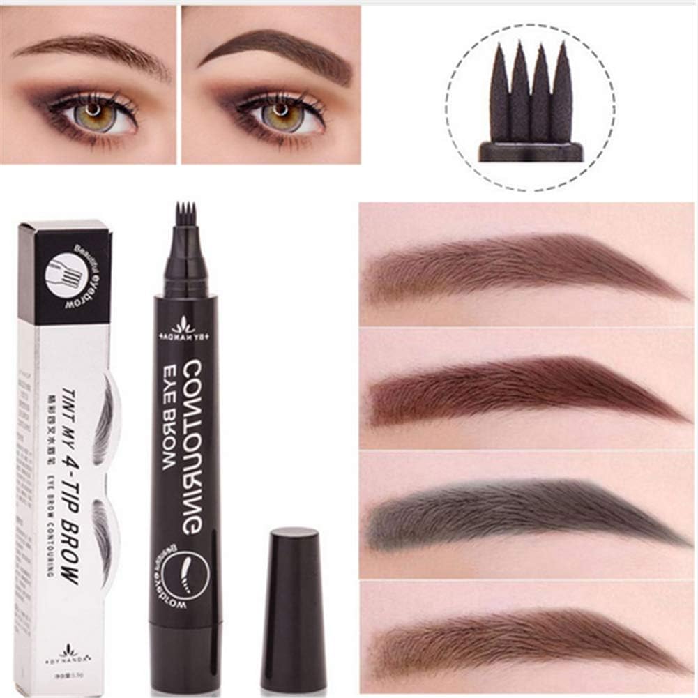 Plovex Waterproof Microblading Eyebrow Tattoo Pen 4 Head Fine Sketch Enhancer Fork Tip Eyebrow Tattoo Tint Eyebrow Gel Pencil Makeup (01 Light brown)