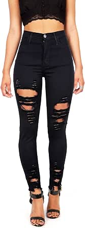 Vibrant - Jeans desgastados de cintura alta para mujer : Ropa, Zapatos y  Joyería - Amazon.com