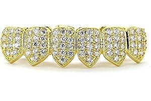 canjoyn 18K Gold Plated Iced Out CZ Zircon Lower Bottom Grillz for Teeth with 2 Extra Molding Bars Hip Hop