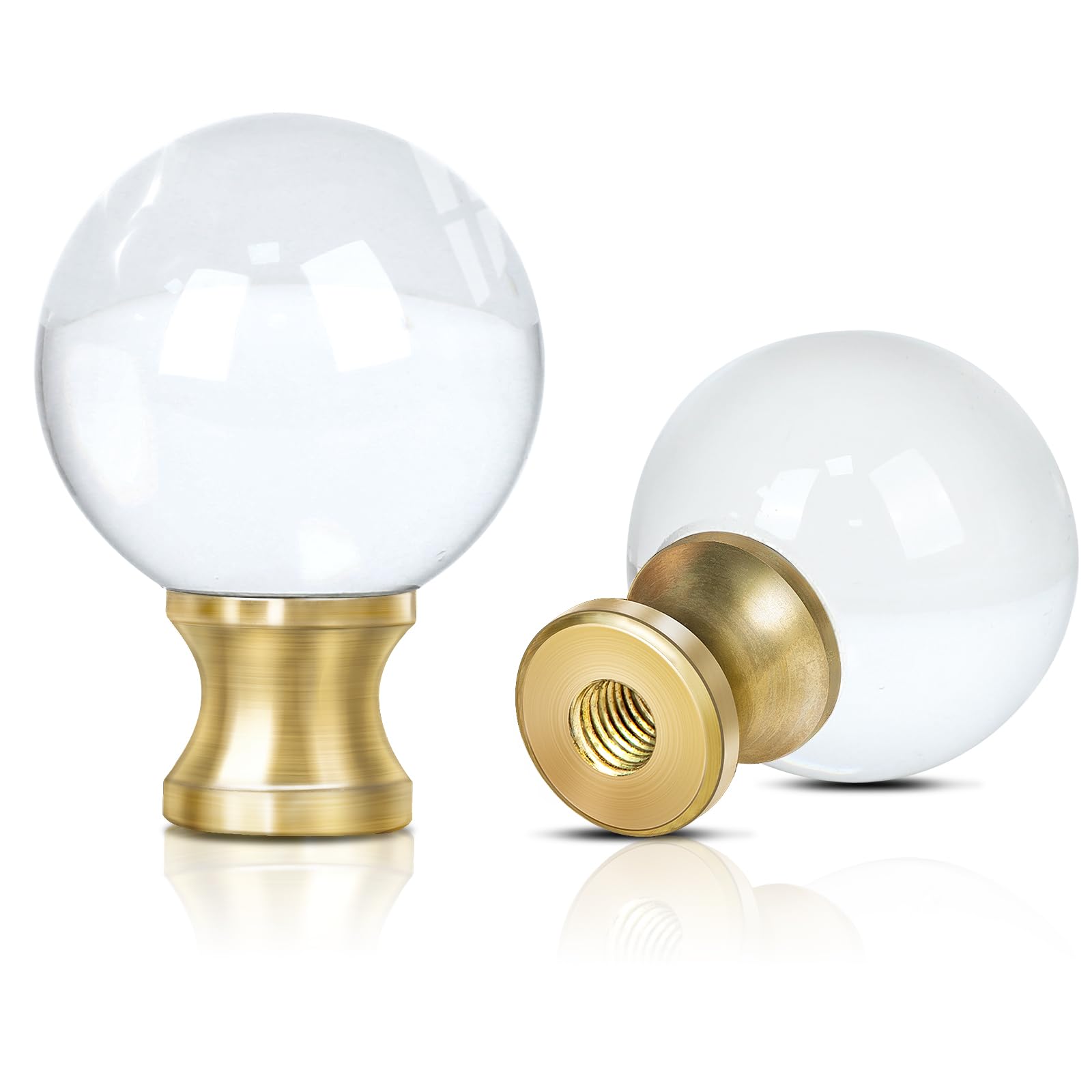 Photo 1 of 2 Pieces Crystal Lamp Finial Decorative Top Accessories Cap Knob?1/4-27 Screw Topper Clear Lamp Finial With Polished Chrome Base Knob For Lamp Shade Indoor Lamp Top Ornaments