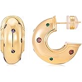Milan Chiva Gold Chunky Hoop Earrings for Women Statement 14K Plated Thick Huggie Trendy Jewelry