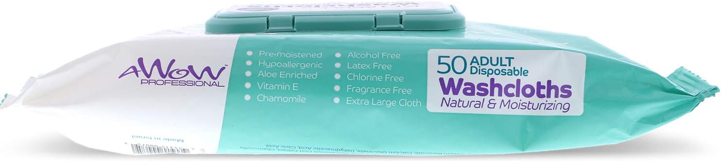 AWOW Professional Natural Adult Cleansing Disposable Washcloths, 50 Large Bath or Incontinence Natural Wipes (4 Packs/200 Wipes): Health & Personal Care