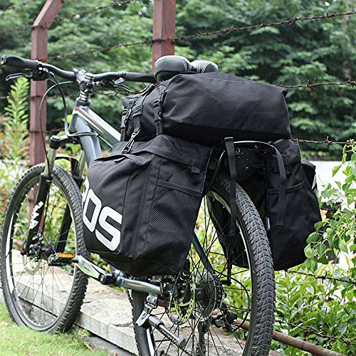 COTEetCI Bicycle Saddle Bag Pannier Rear Rack Bag Large Carrier Bag 3 in 1 Luggage Bag Black - Thumbnail 6
