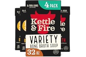 KETTLE & FIRE Kettle and Fire Classic Beef and Classic Chicken Beef Bone Broth Variety Pack, Keto, Paleo, and Whole 30 Approved, Gluten Free, High in Protein and Collagen, 4 Pack (32 Ounces)