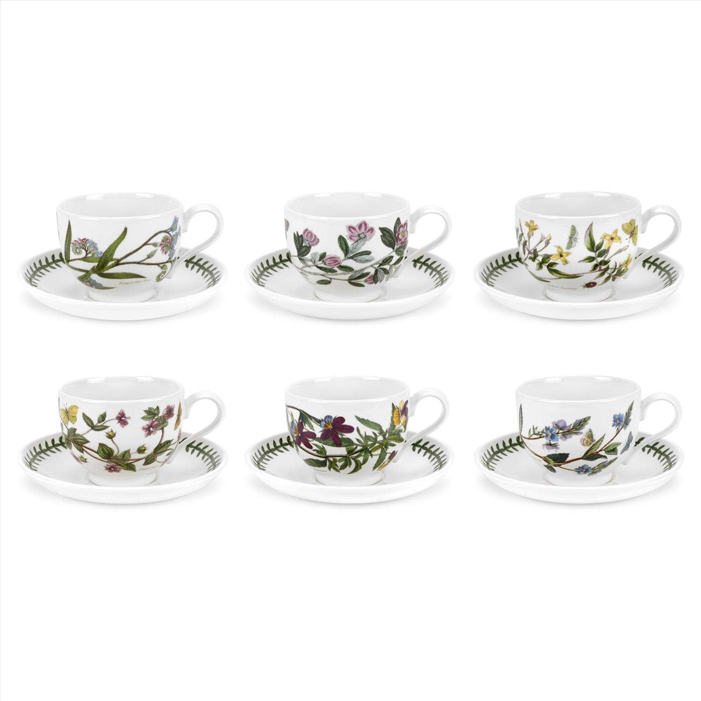 Portmeirion x Botanic Garden Set of 6 Tea Cups - Assorted Multi-Colour Earthenware with Elegant Floral Design, Made in England, Suitable for Everyday Dining, Entertaining, or Picnics